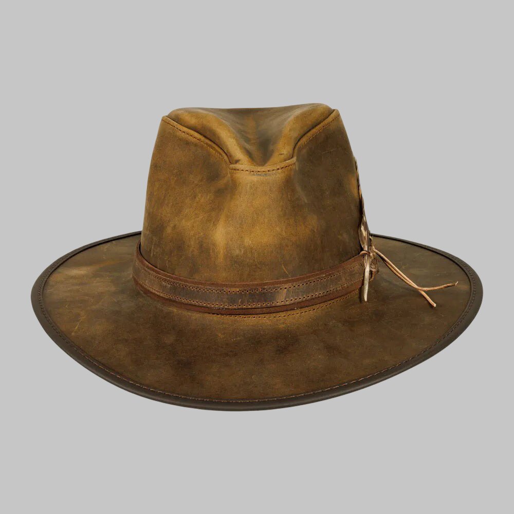 Men Distressed Brown Leather Cowboy Hat