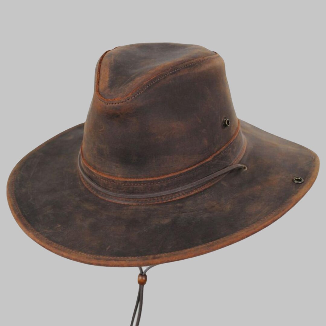 Men Distressed Brown Leather Fedora Hat