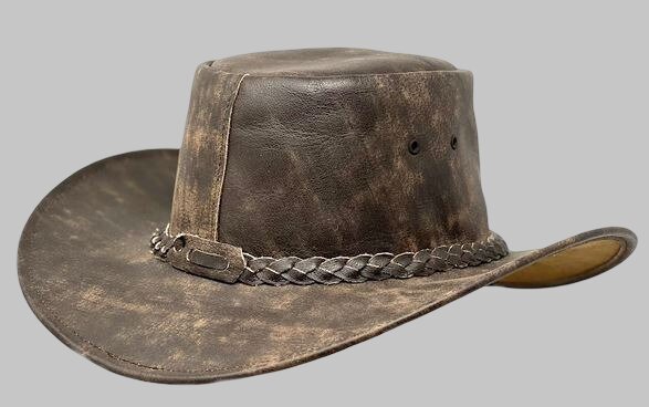 Men Distressed Chocolate Brown Leather Outback Hat