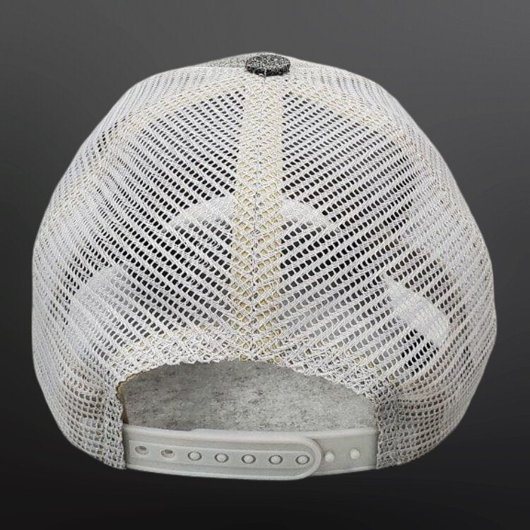 Men Grey Distressed Genuine Leather Mesh Trucker Cap