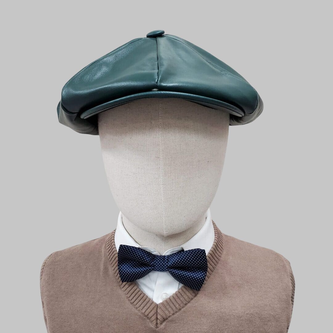 Men Hunter Green Real Leather Newsboy Cap
