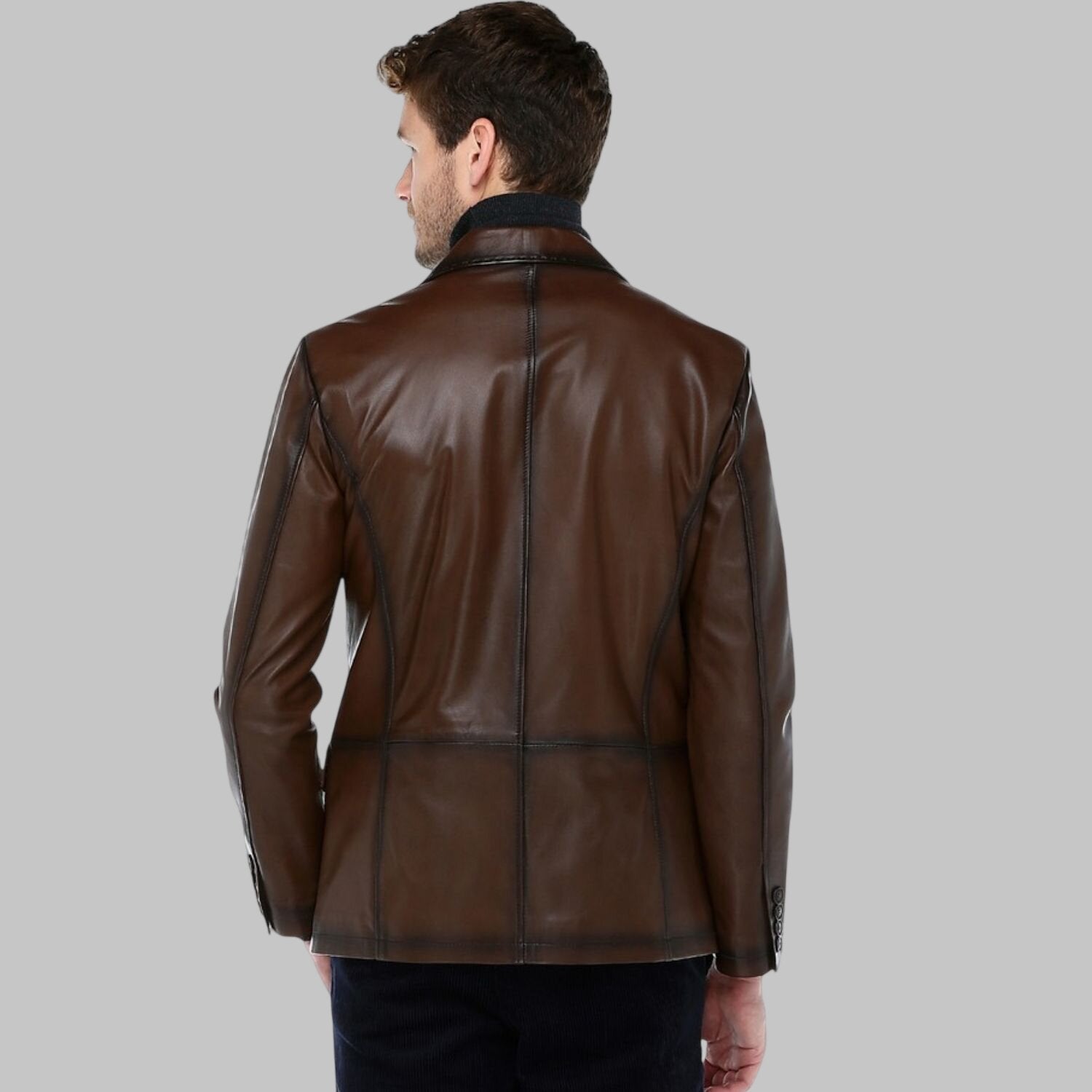 Men Premium Dark Brown Leather Blazer