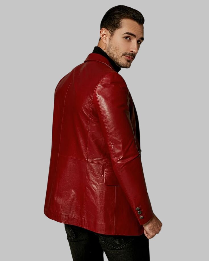 Men Premium Red Leather Blazer