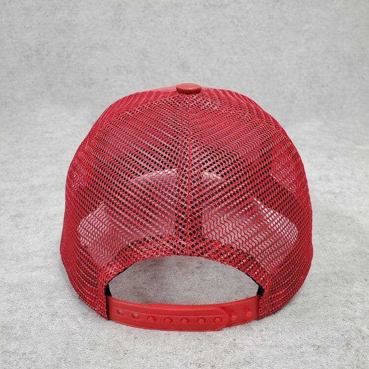 Men Red Genuine Leather Mesh Trucker Cap