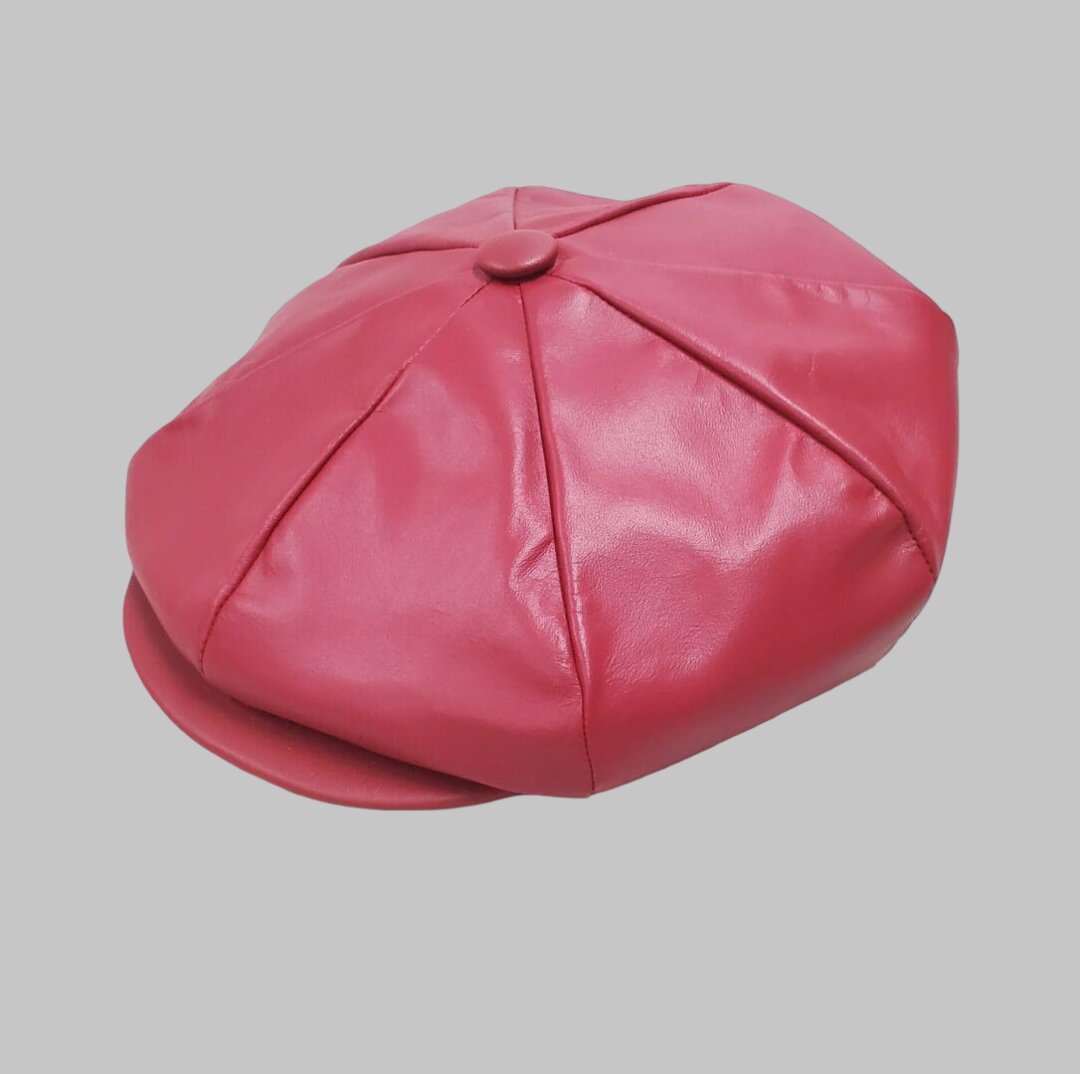 Men Red Real Leather Newsboy Cap