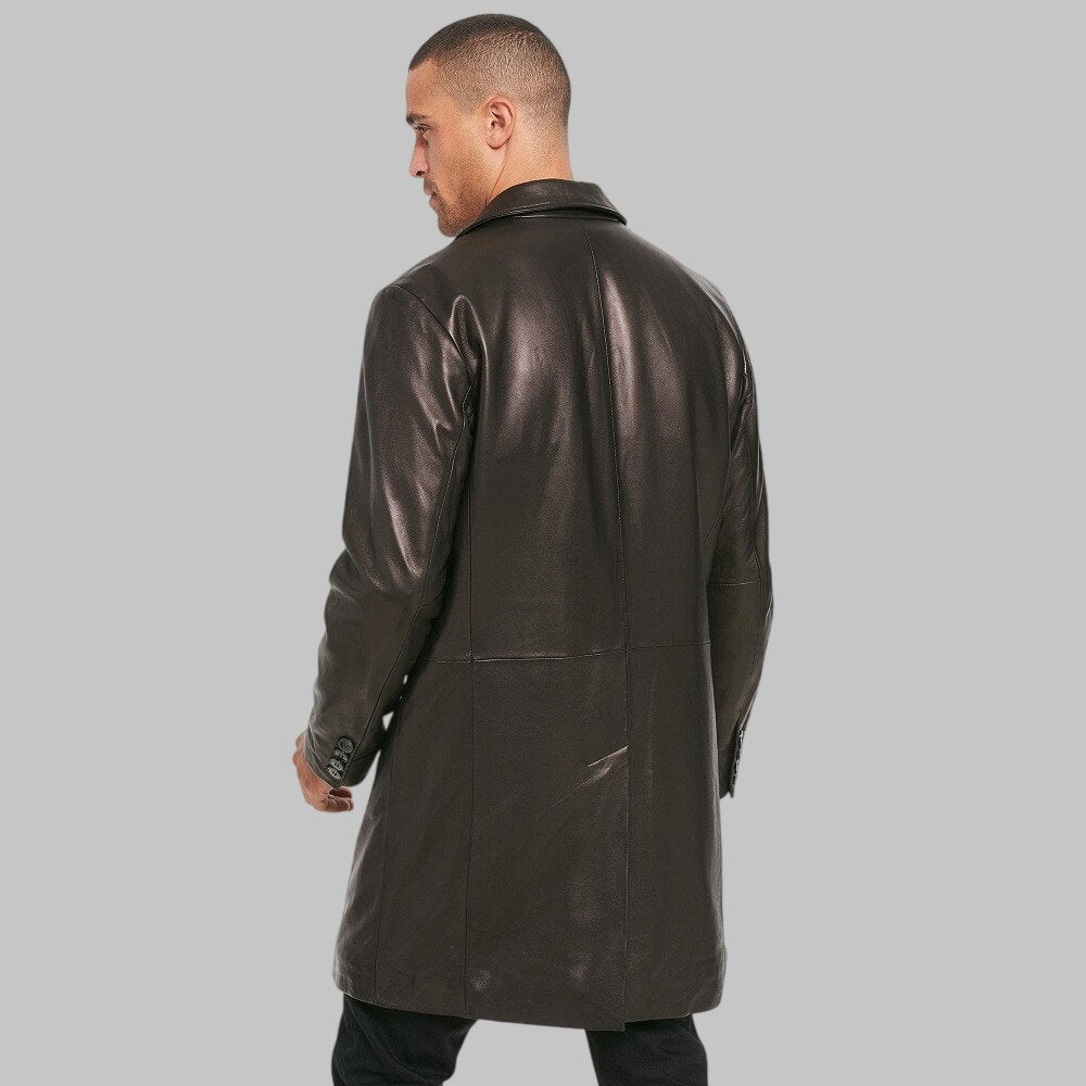 Men Stylish Black Leather Trench Coat