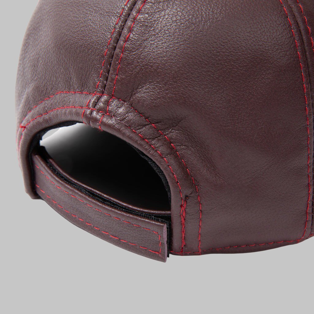 Men Stylish Burgundy Leather Baseball Cap