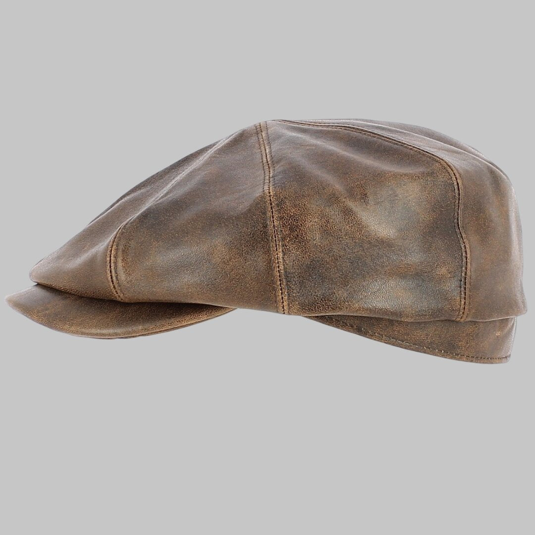 Men Stylish Dark Brown Leather Flat Cap