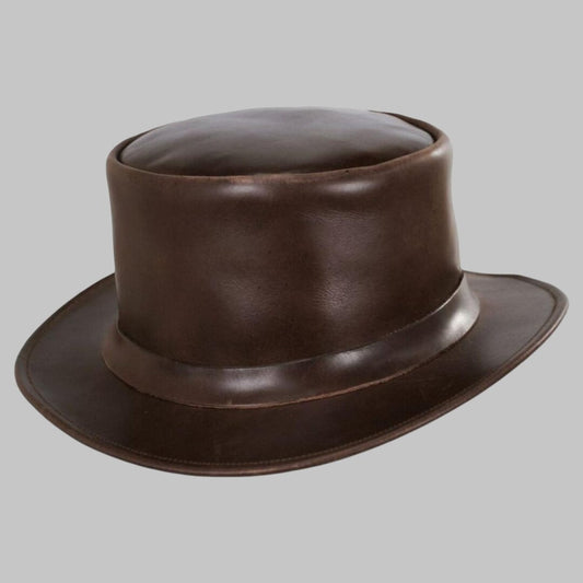 Men Stylish Dark Brown Leather Top Hat