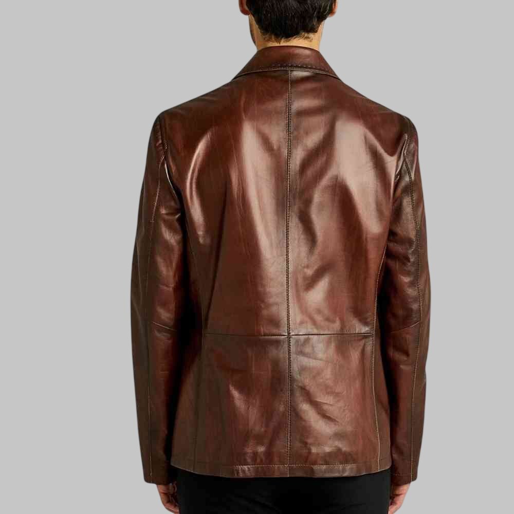 Men Stylish Distressed Dark Brown Leather Blazer