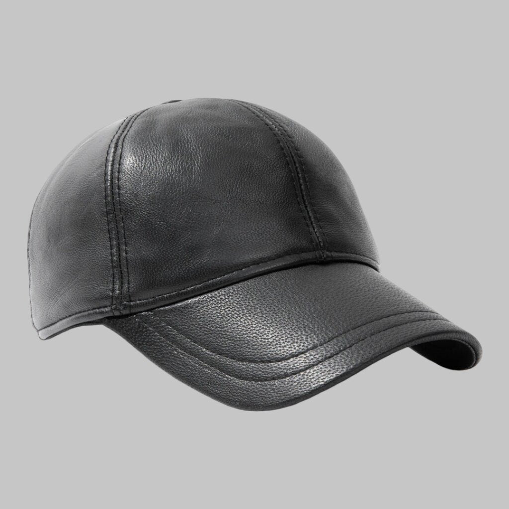 Men Timeless Black Leather Baseball Cap