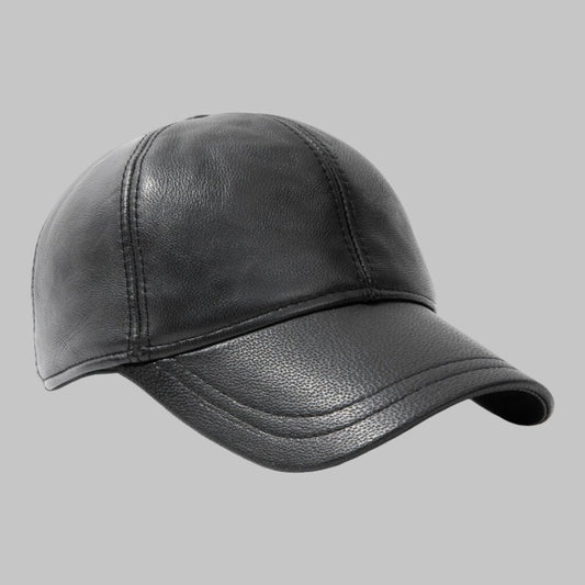 Men Timeless Black Leather Baseball Cap