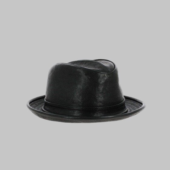 Men Trendy Black Leather Trilby Hat