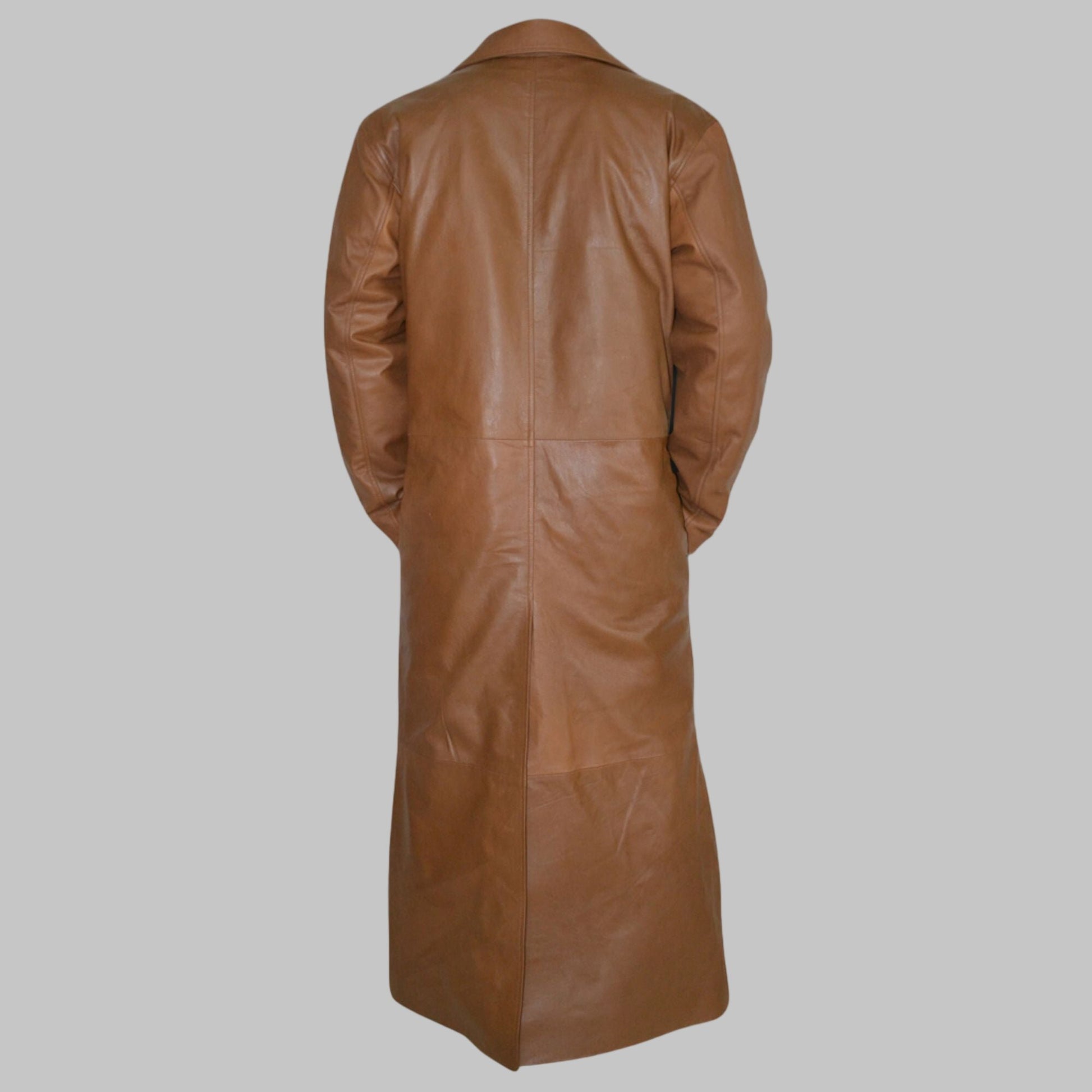 Men's Classic Light Brown Genuine Leather Trench Coat