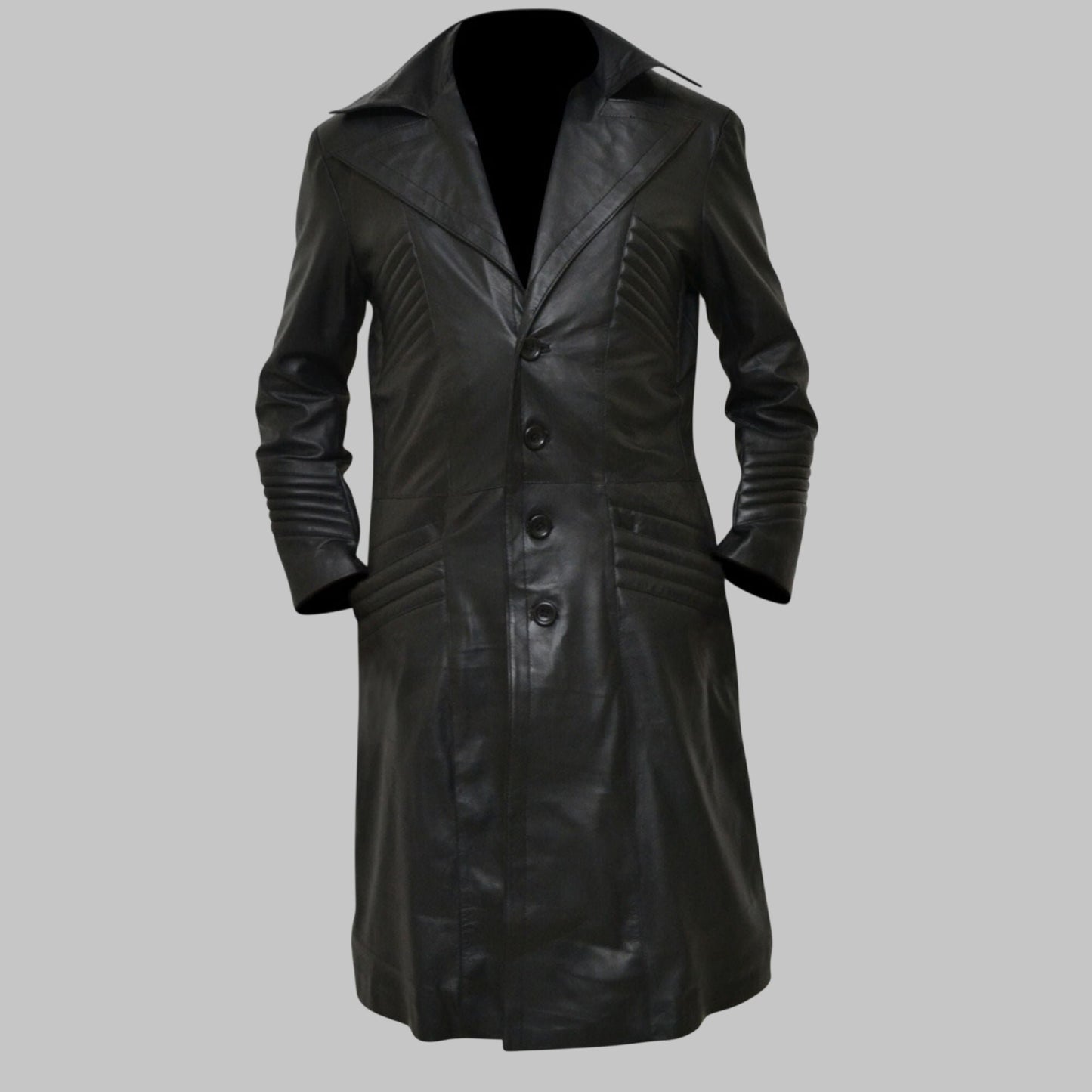 Men's Timeless Black Genuine Leather Trench Coat