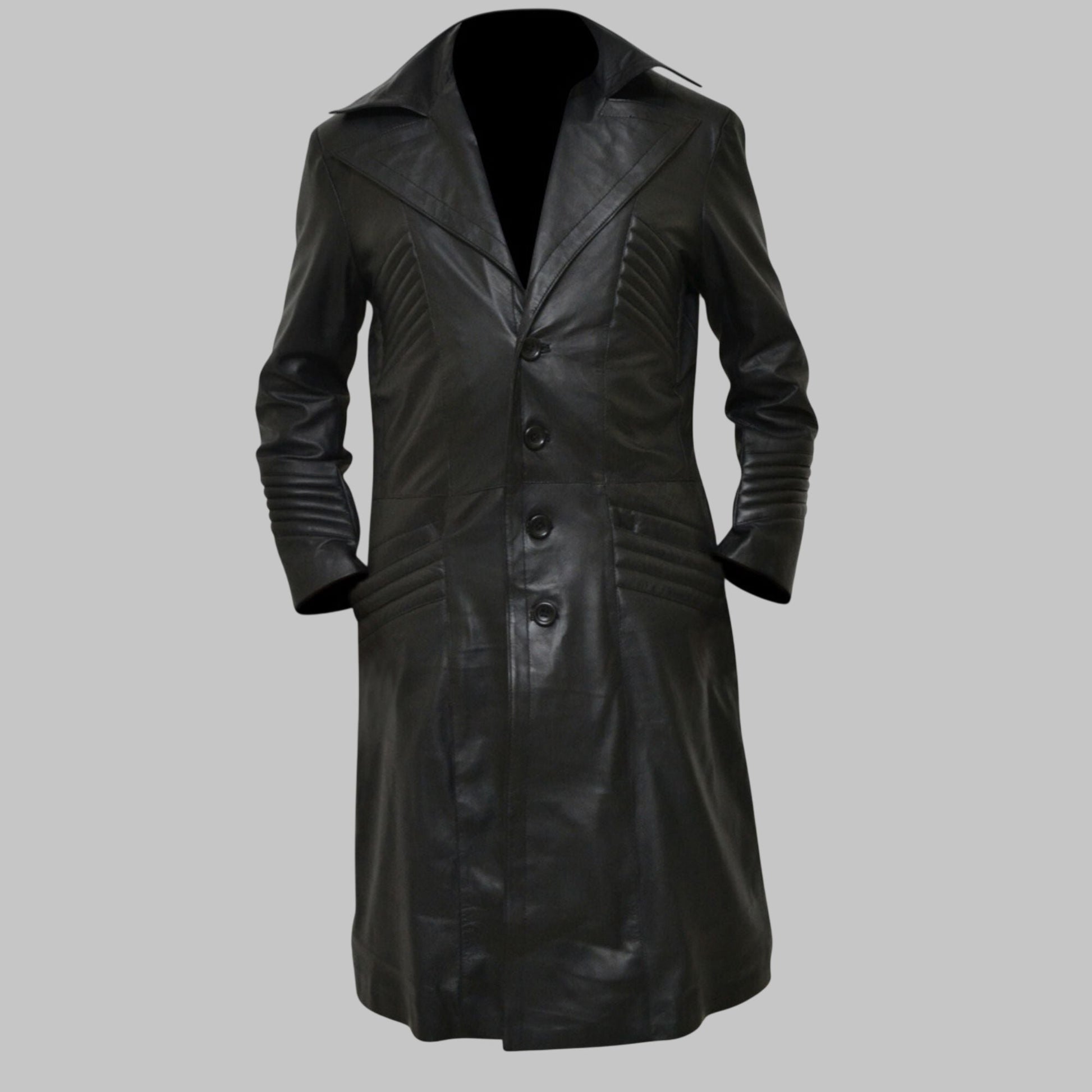 Men's Timeless Black Genuine Leather Trench Coat