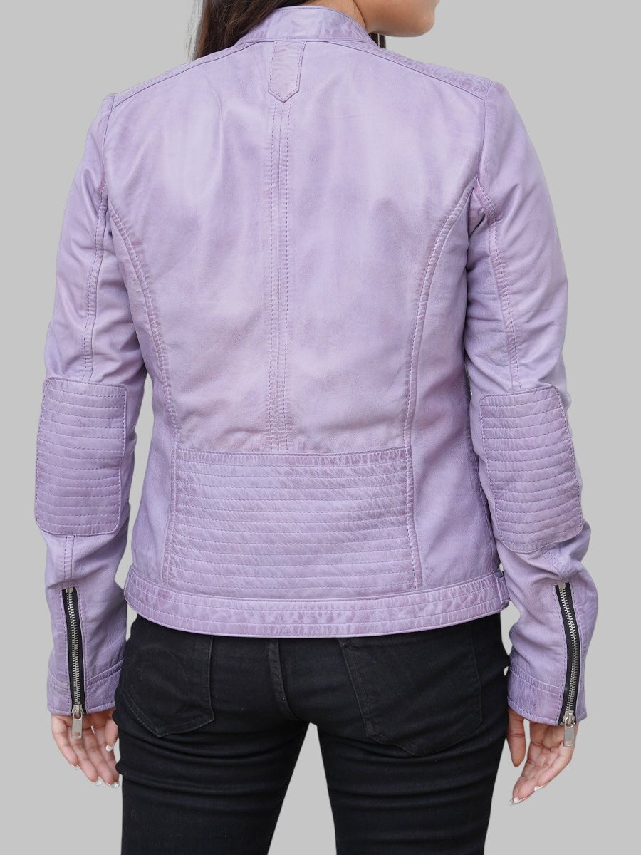 Women Slim Fit Purple Leather Jacket