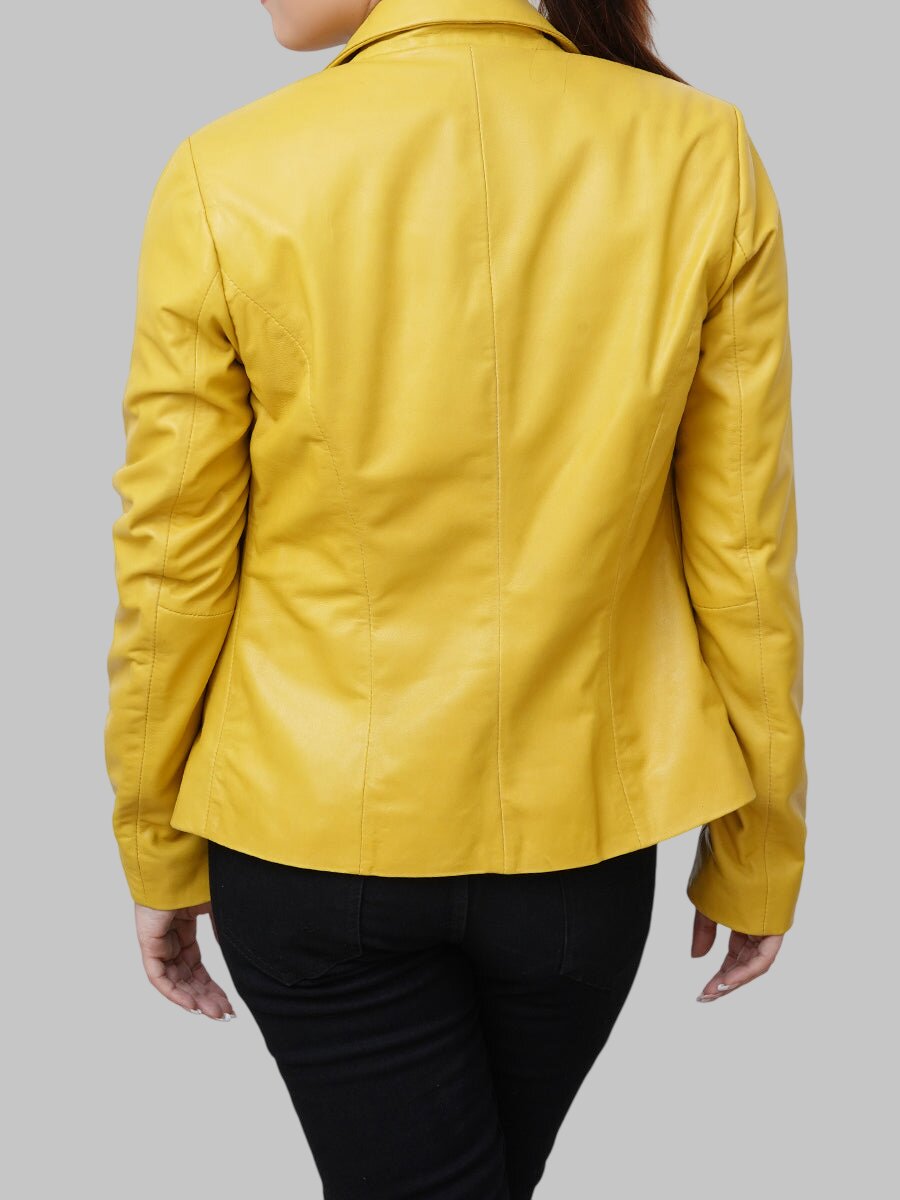 Women Trendy Yellow Leather Blazer