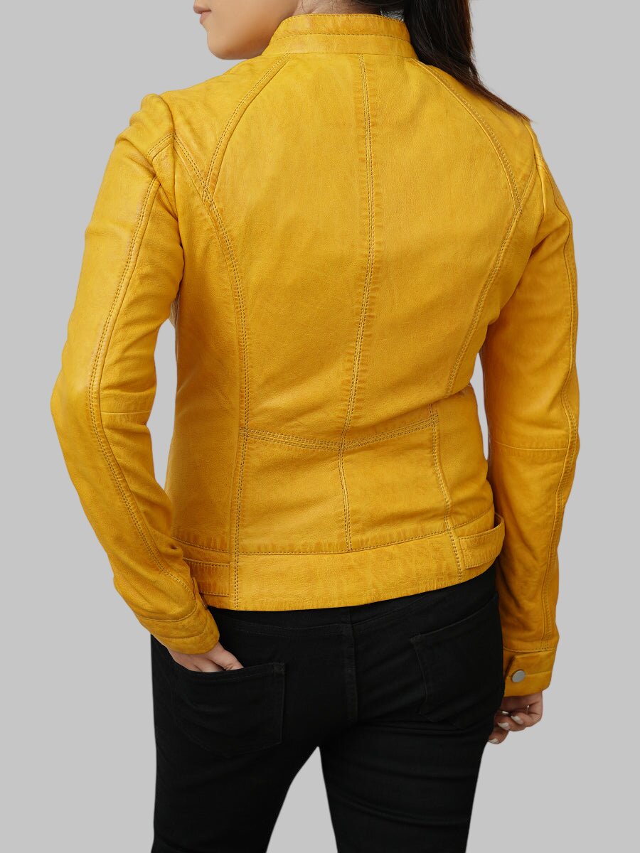 Women Trendy Yellow Leather Motorcycle Jacket