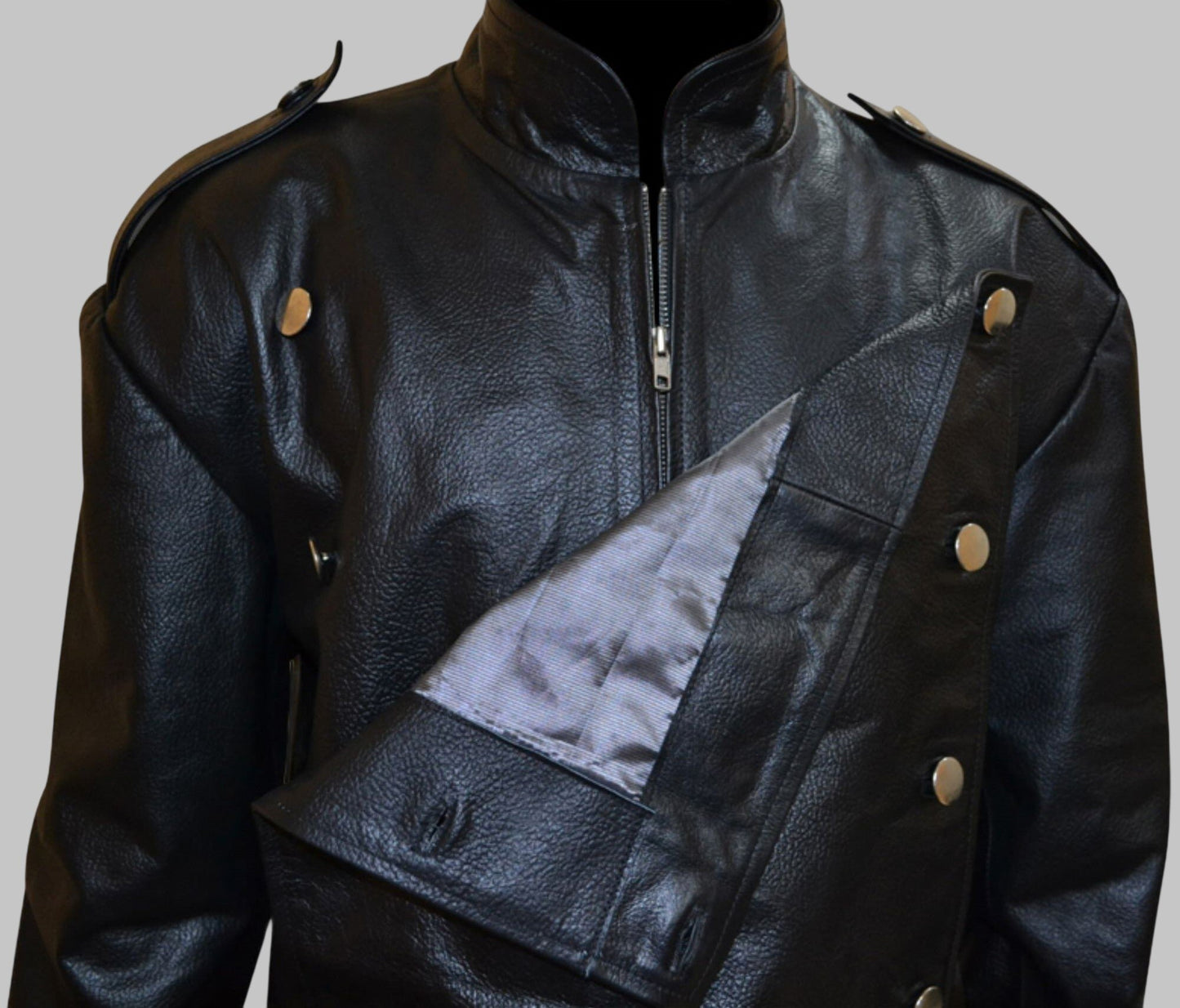 Men's Black Imperial Military Style Genuine Leather Trench Coat