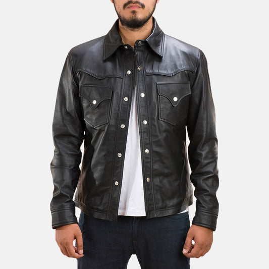 Men’s Black Classic Cowboy Leather Shirt