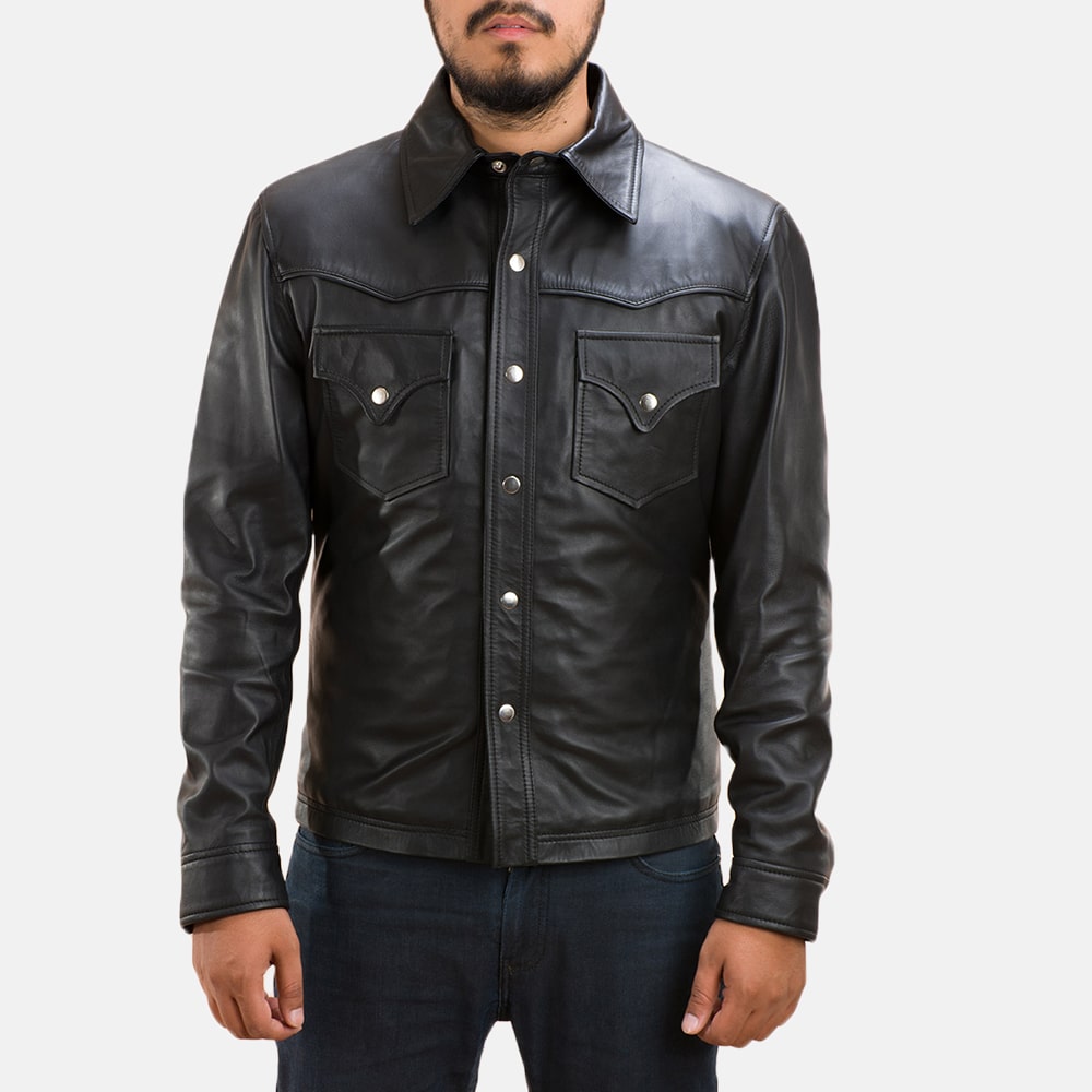 Men’s Black Classic Cowboy Leather Shirt