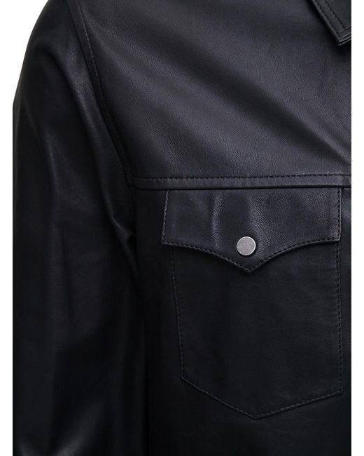 Men's Black Classic Leather Shirt Jeans Style