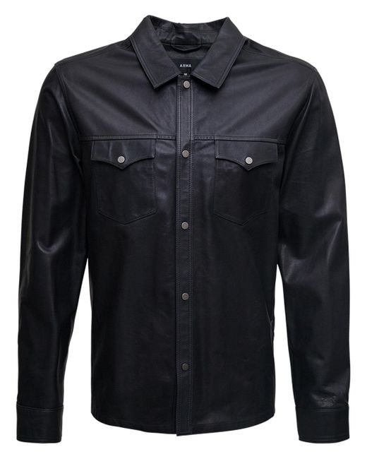 Men's Black Classic Leather Shirt Jeans Style