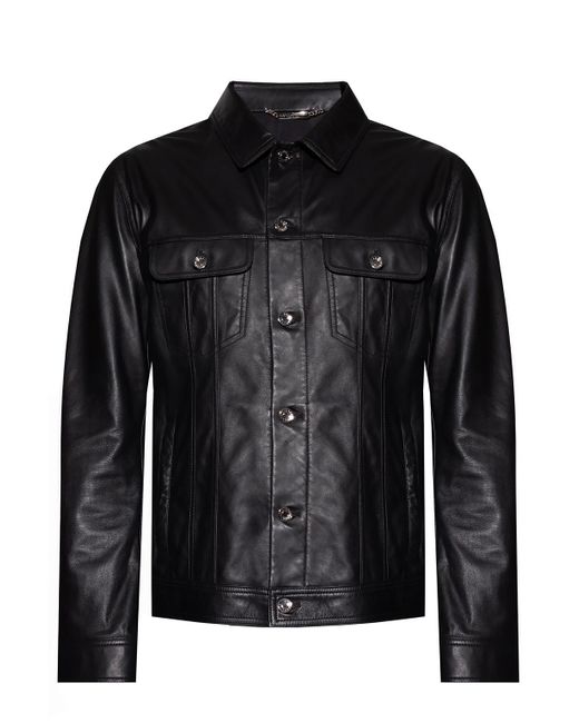 Men’s Black Leather Shirt Denim Style