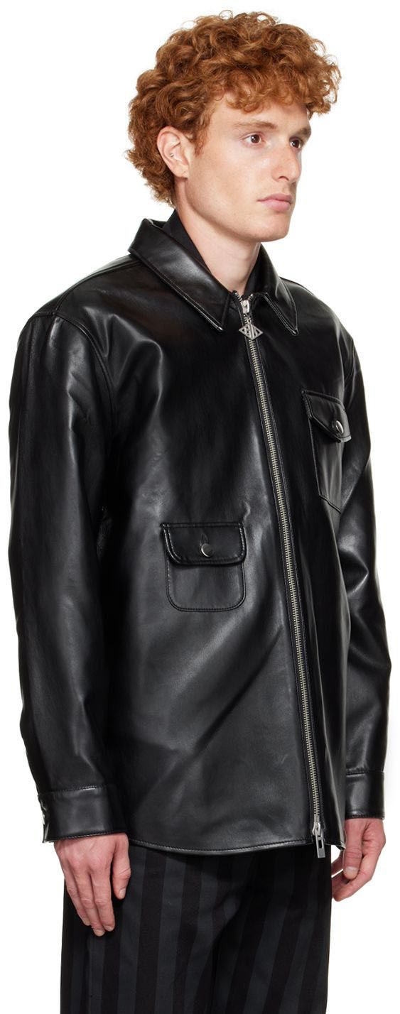 Men’s Black Leather Shirt Jacket Trendy Design