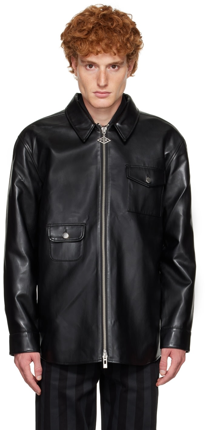 Men’s Black Leather Shirt Jacket Trendy Design