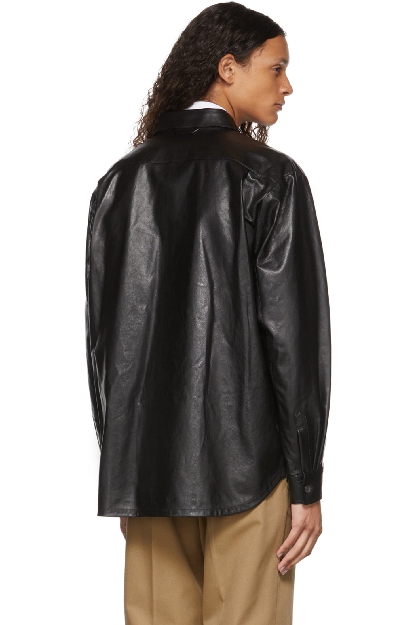 Men’s Black Leather Shirt Trendy Design