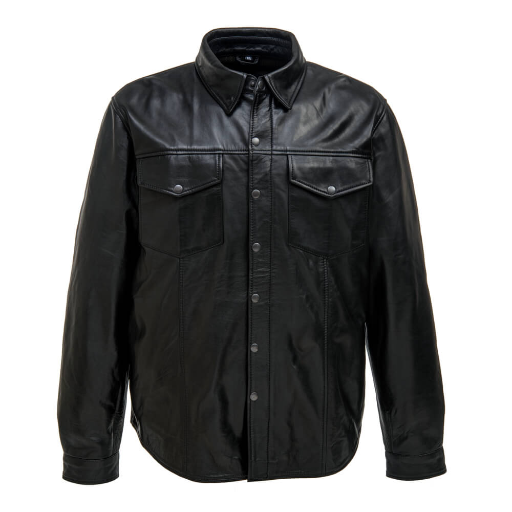 Men’s Black Padded Biker Genuine Leather Shirt