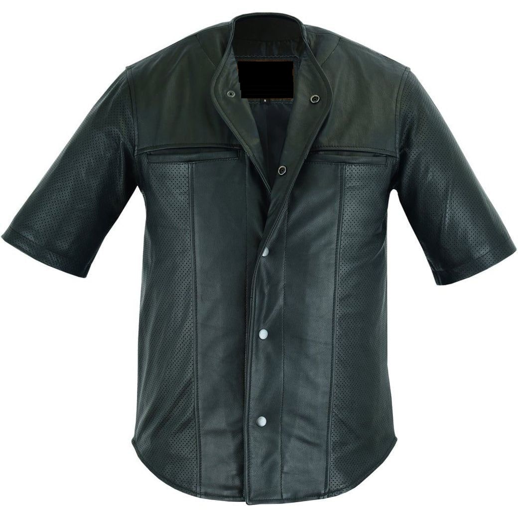 Men’s Black Perforated Sheepskin Leather Shirt