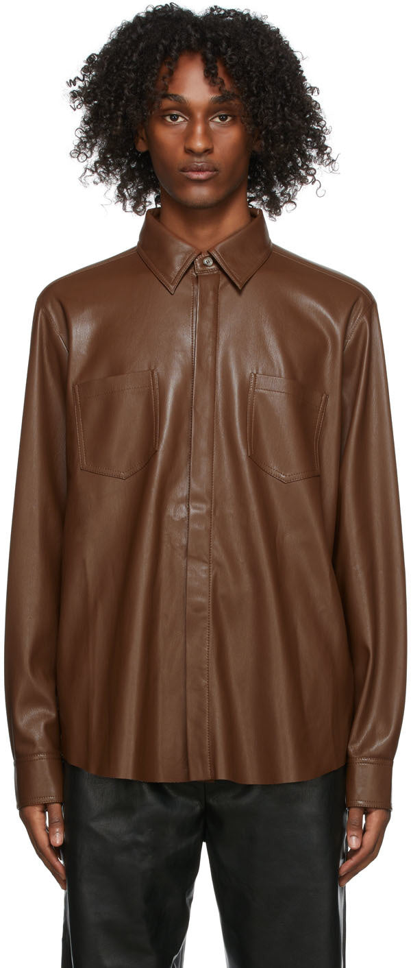 Men’s Brown Leather Shirt Trendy Design