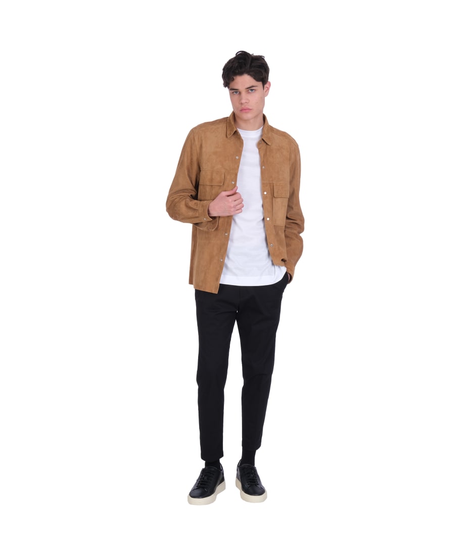 Men’s Cream Brown Suede Leather Shirt