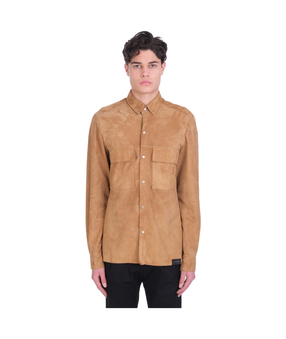 Men’s Cream Brown Suede Leather Shirt