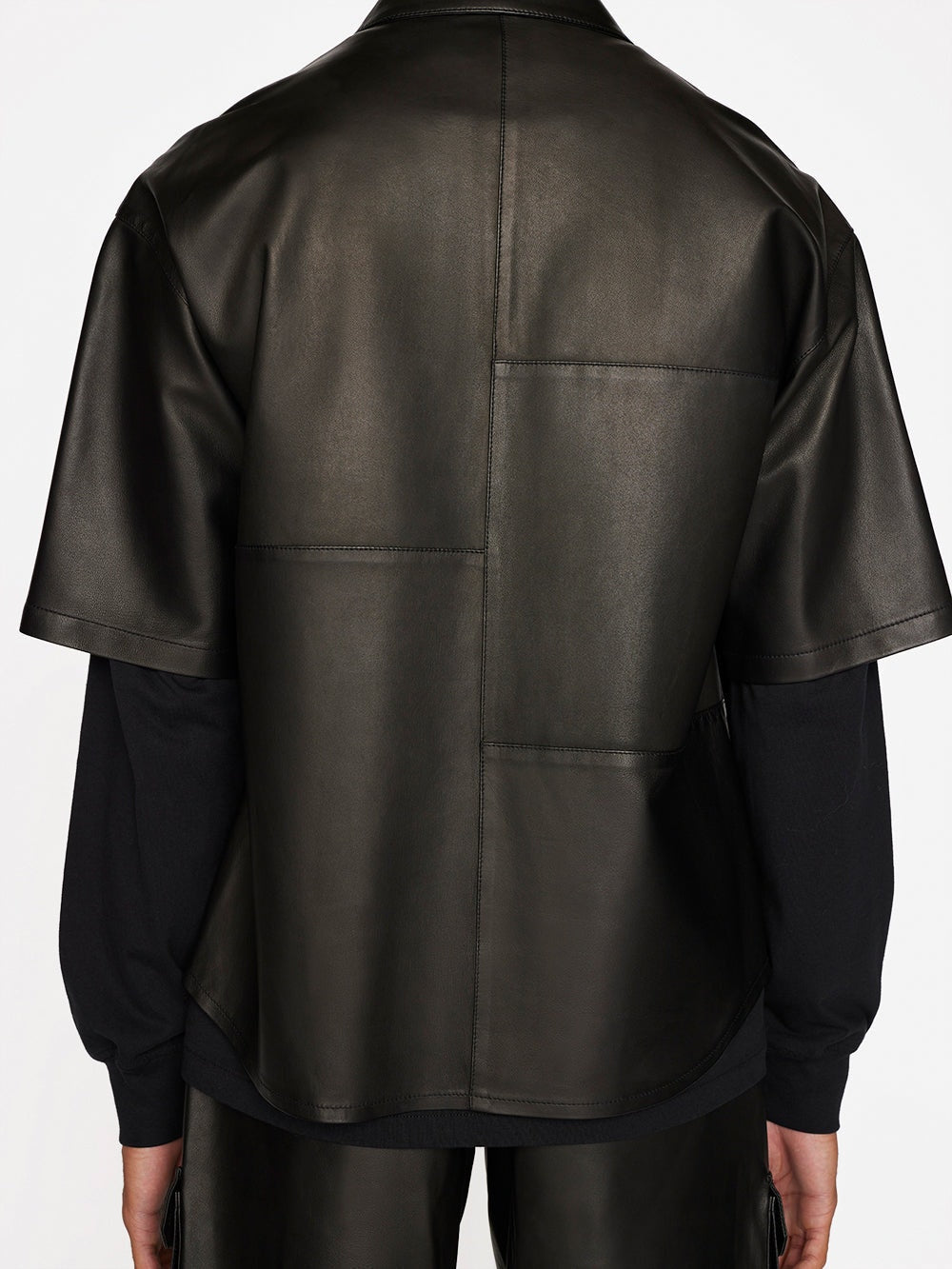 Men’s Half Sleeves Black Genuine Sheepskin Leather Shirt