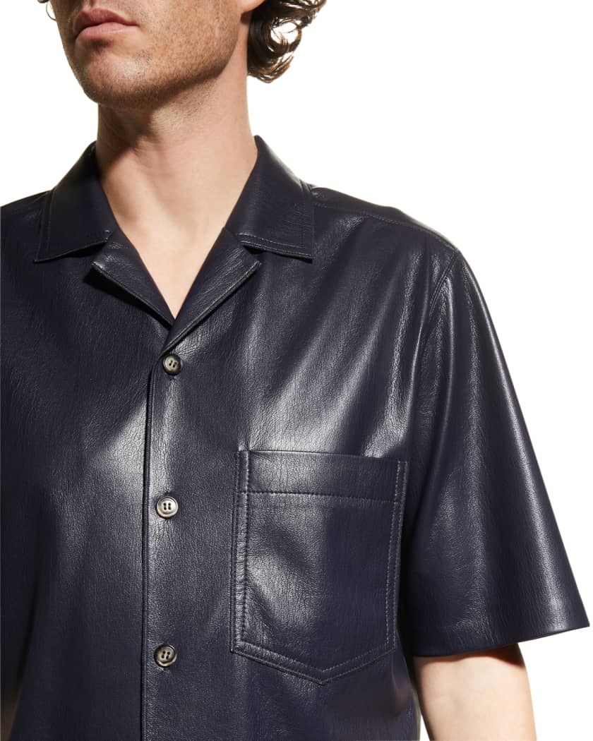 Men’s Black Half Sleeves Genuine Leather Shirt