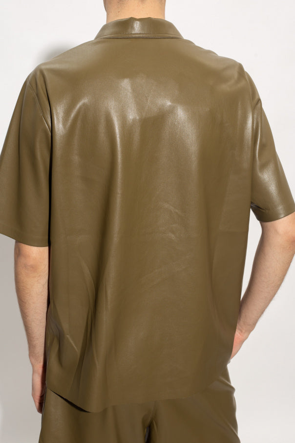 Men's Trendy Olive Green Leather Shirt