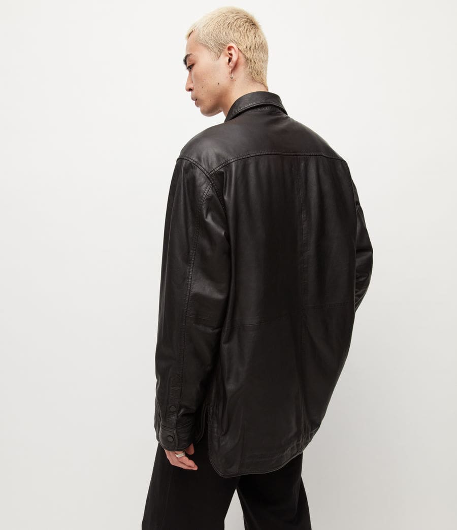 Men’s Oversized Black Genuine Sheepskin Leather Shirt