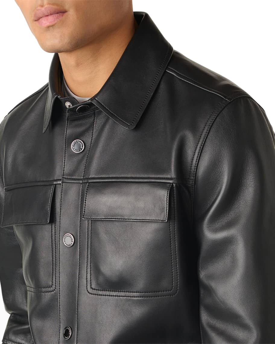 Men’s Trendy Black Classic Trucker Leather Shirt