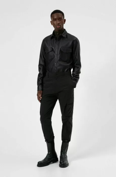 Men’s Trendy Black Genuine Leather Shirt
