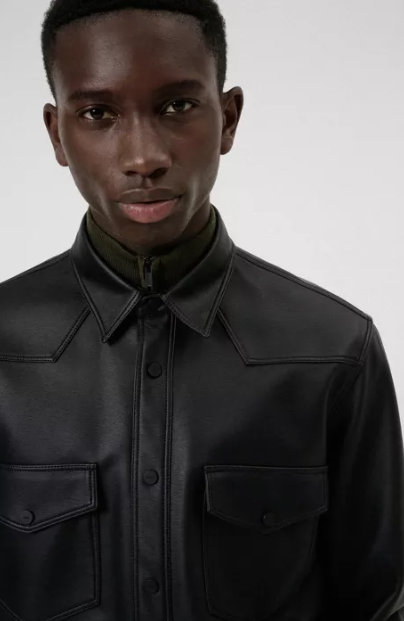 Men’s Trendy Black Genuine Leather Shirt