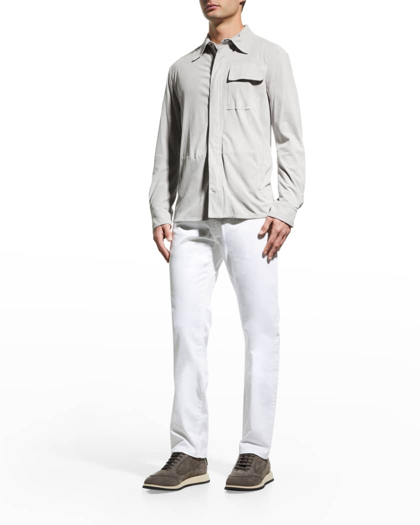 Men’s White Suede Genuine Leather Shirt