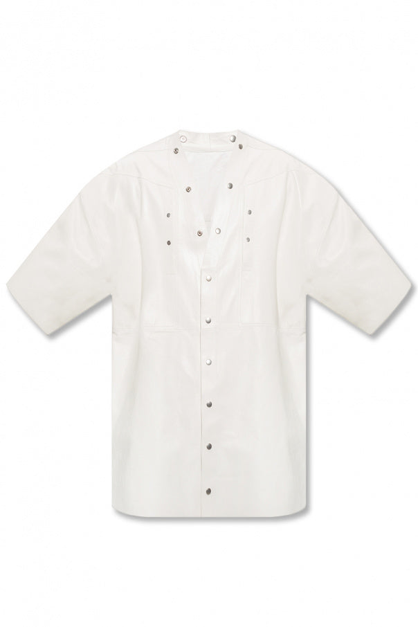 Trendy Men's White Leather Shirt Oversized