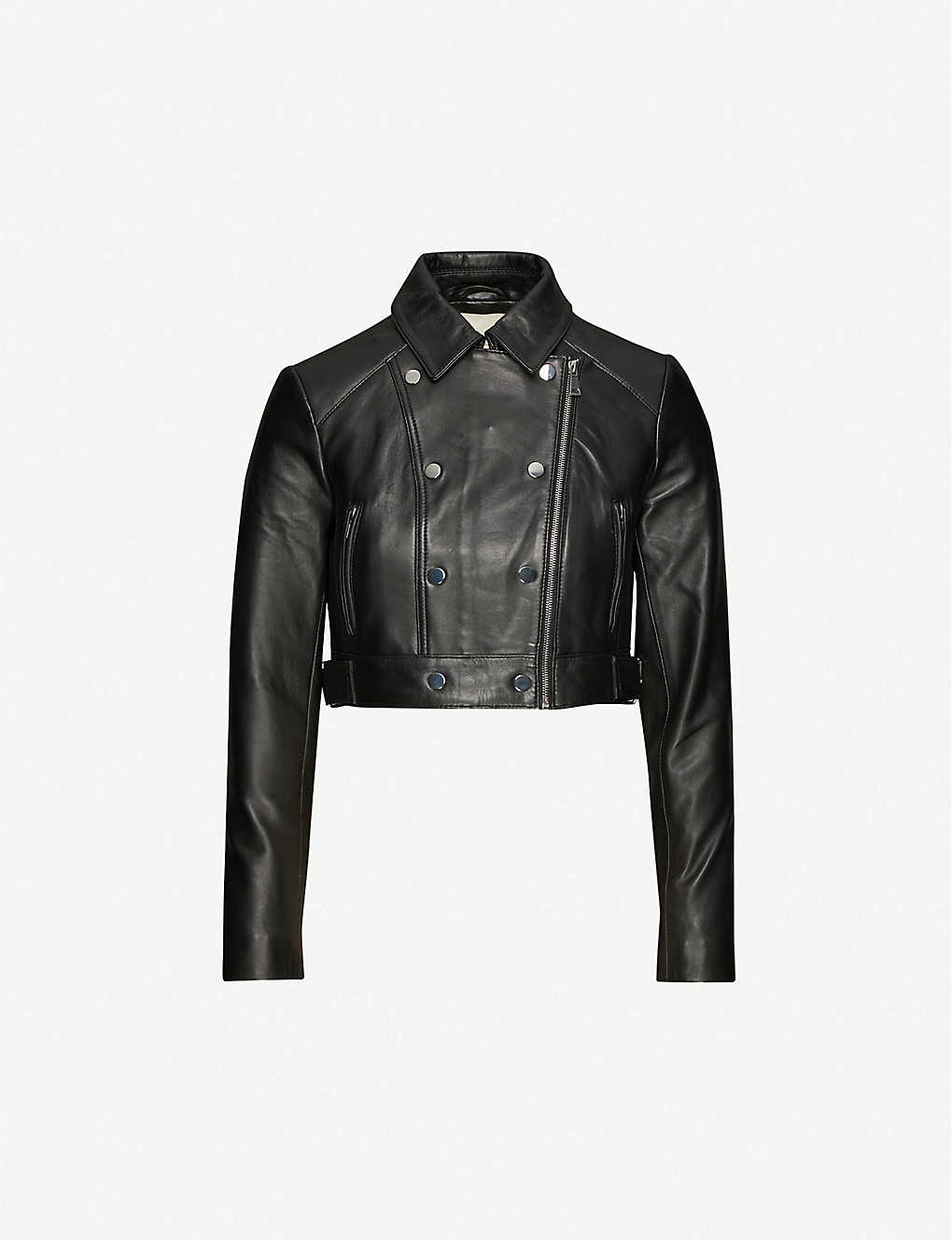 Women’s Black Leather Cropped Biker Jacket
