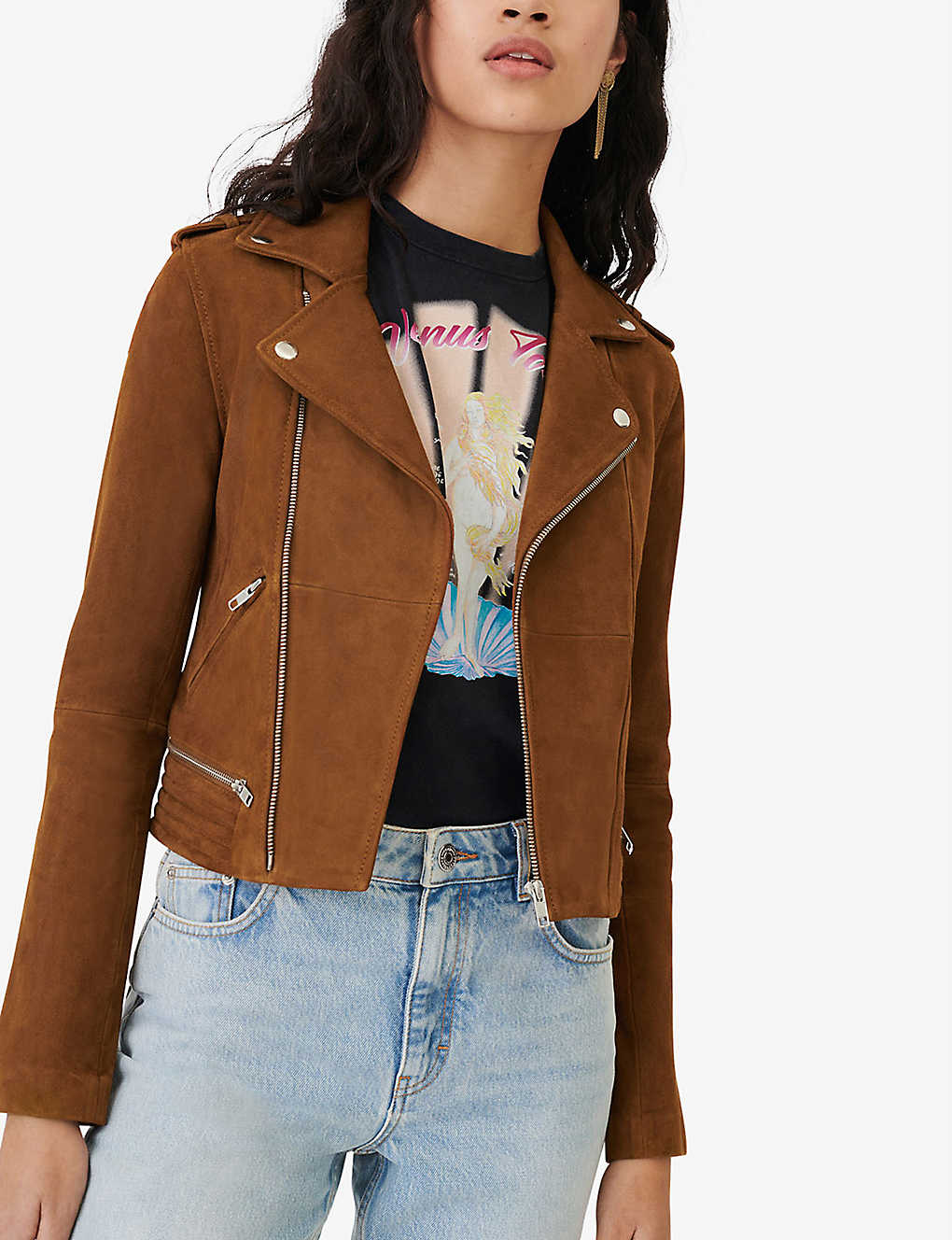 Women’s Brown Suede Leather Biker Jacket