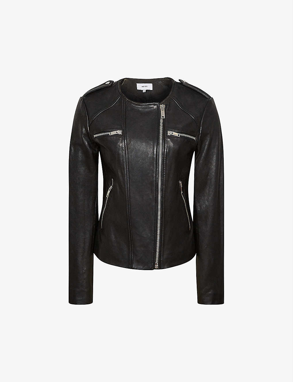 Women’s Crew Neck Black Leather Jacket
