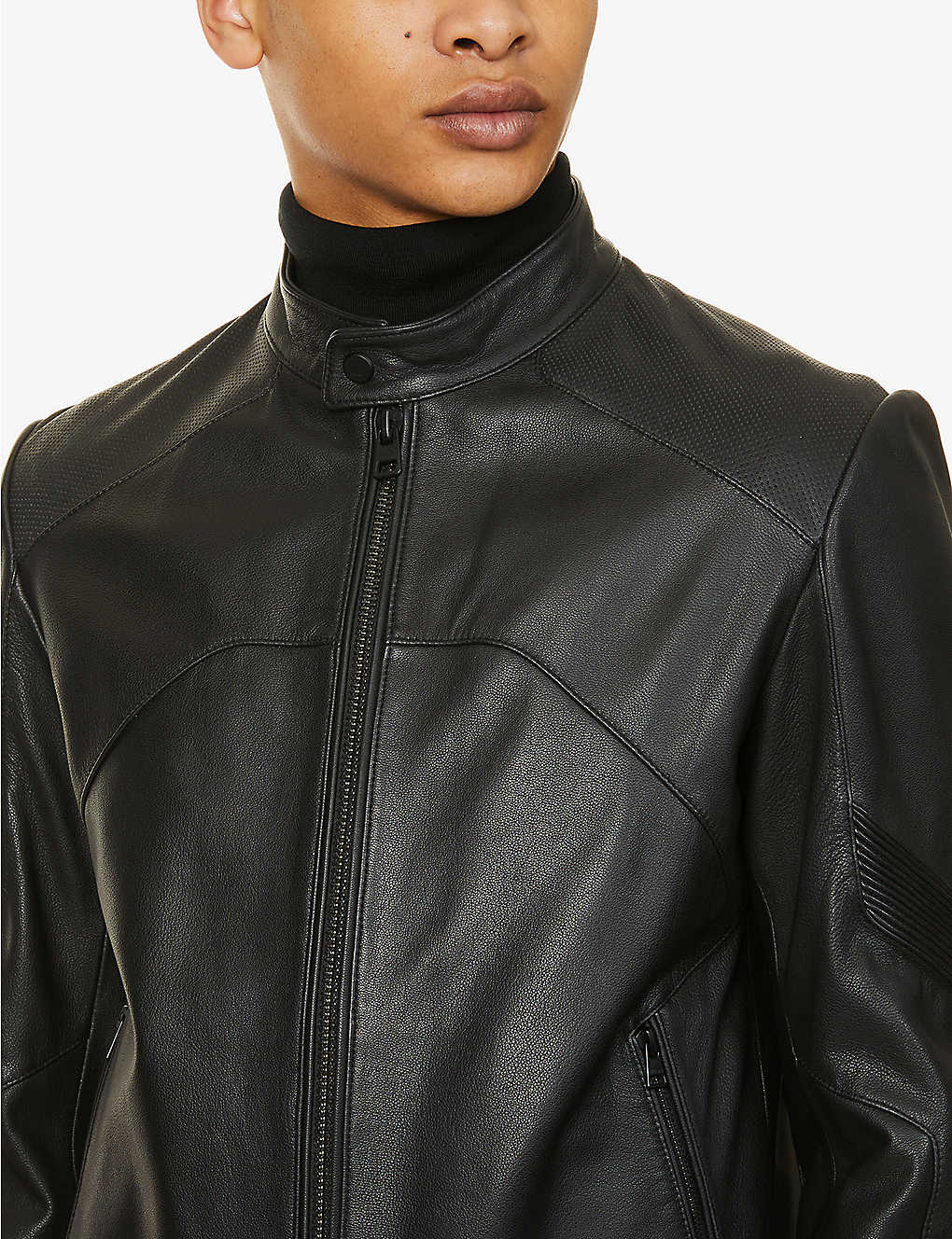 Men's Black Leather Perforated Biker Jacket